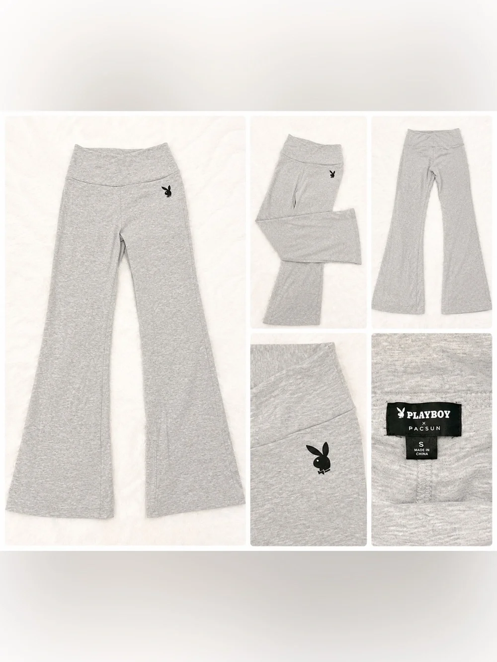 Playboy x pacsun gray fold over flare yoga pants size small y2k lounge - Picture 2 of 2